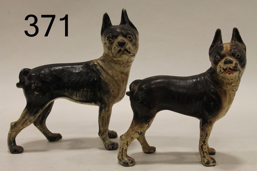 2 Sizes Boston Terrier Dog Doorstops: Smallest 8 1/2; other 10", probably Hubley.