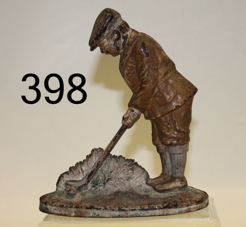 Hubley Golfer / Putter Doorstop No. 34: Camel colored suit, #34, 8 12" H.