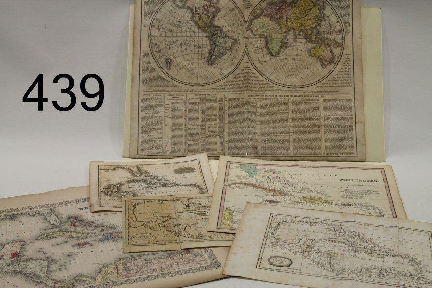 Early 1800s Maps of Mostly West Indies: Dated early 1800s, one Map of the World 1821, others all West Indies.