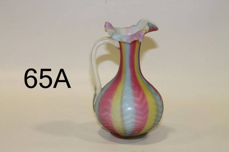 Rainbow Mother Of Pearl Herringbone Art Glass Ewer