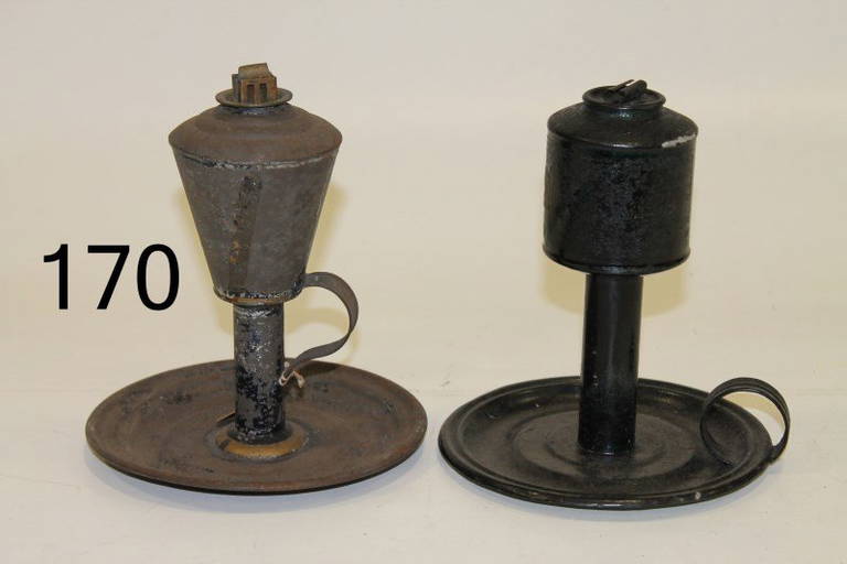 2 Tin Chamber Lamps Lard Burners