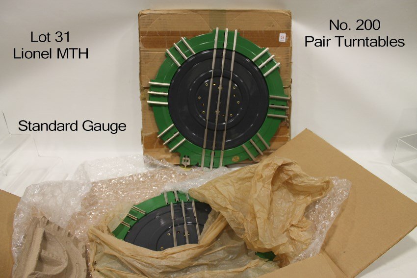 2 Lionel MTH Standard Gauge Turntables No. 200: New Old Stock in O/Boxes. Excellent.