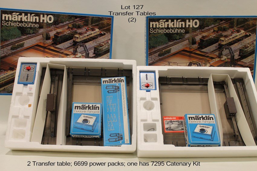 2 Marklin HO 7294 Transfer Table W. Germany: both w/6699 Power Packs, One Includes 7295 Catenary Kit for Transfer TableIn original box