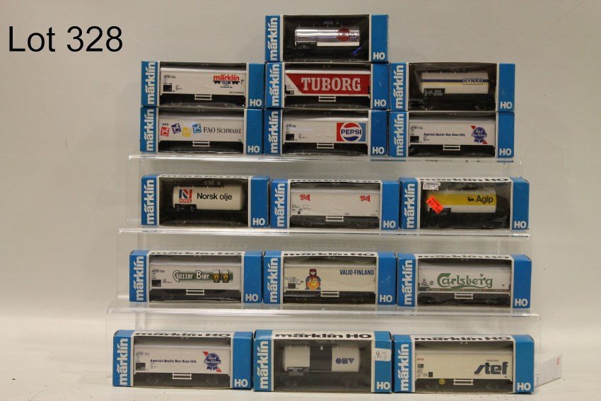 Marklin HO 16 RR Cars In Original Boxes: 4448, 4427, 4568, 4560, 4419, 4536, 4532, 4569, 4535, 4443, 4567, 4530, 4450, 4569 plus 2 unmarked boxed cars