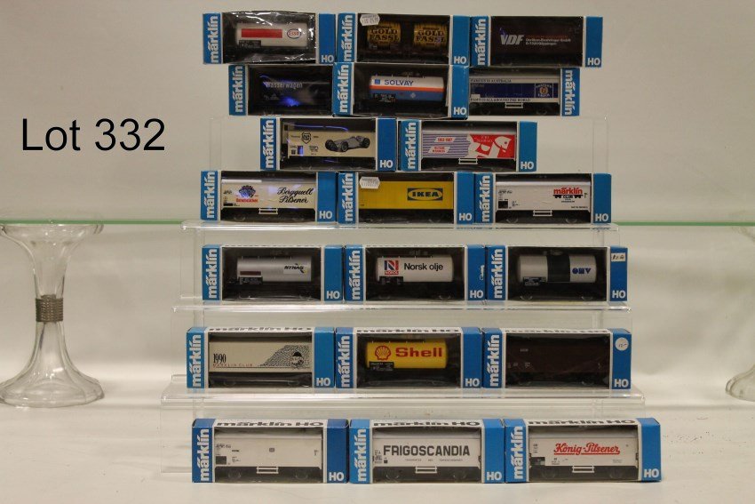Marklin HO 20 RR Cars In Original Boxes: 4438, 4445, 4441, 4455, 4418, 4415, 4562, 4531, 4532, 4403, 4442, 4560, 4450, 4447, plus 6 un-numbered boxed cars