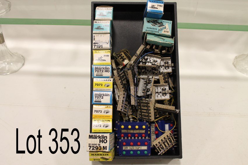 Marklin HO Track & Accessories: 7072 Control Panels, 5 in original boxes, 6 w/o boxes, 7191 Stop Blocks (2) in Original Boxes, 7190 Stop Blocks, (3) in Original Boxes, 7293M, 5112, 5110, 5208, plus accessories