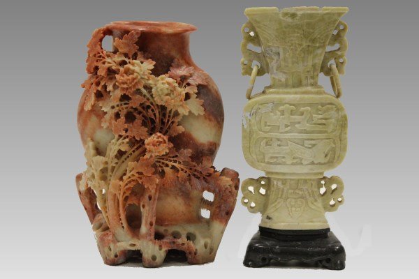 Antique Soapstone Vases: Tallest 9 1/2" H.