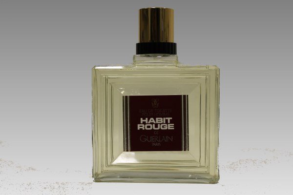 Habit Rouge De Guerlain Paris Cologne Store Display: Habit Rouge De Guerlain large store display factice bottle, paper label, bottle embossed Guerlain Paris, Copyright 1987, 11 3/4" H.