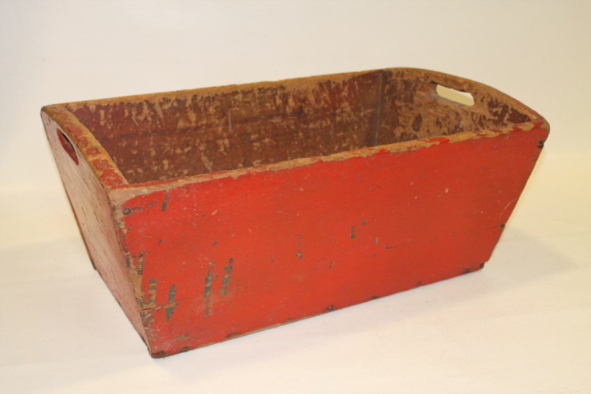 Early Red Painted Dough Box: Early small dough box in original red paint, 23 x 15 W x 9 1/2" H.