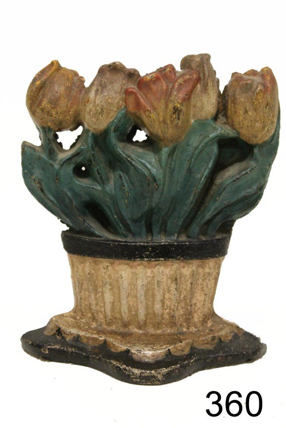Tulip Flower Basket Doorstop: Albany Foundry tulip flower basket doorstop, #148, 8 1/4", condition - good.