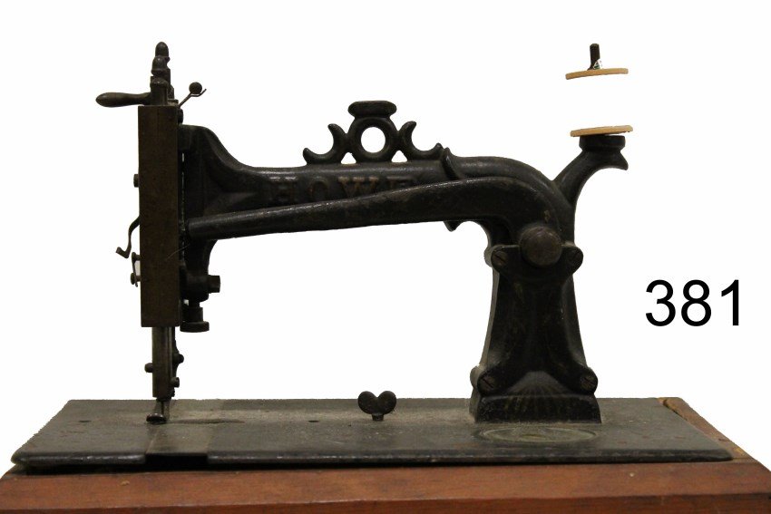 Elias Howe Sewing Machine: Mid-19th century Elias Howe sewing machine, cased in later wooden box, condition - good, untested.