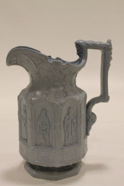 1842 Blue Molded Relief Salt Glaze Pitcher - Meigh (1 of 2)