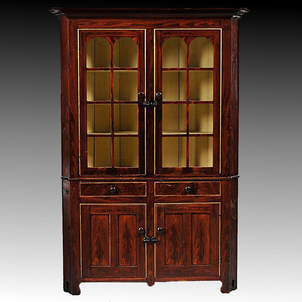 18th C 2-Pc Corner Cupboard, New England, Painted (1 of 4)