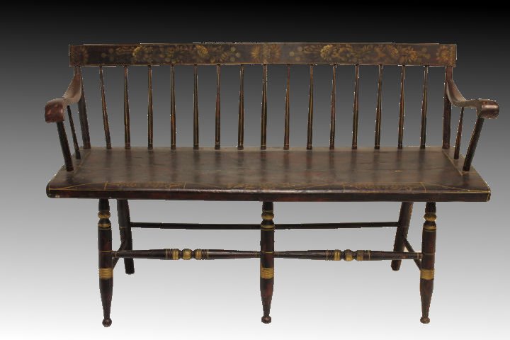19th C. Stenciled & Painted Hitchcock Bench (1 of 2)