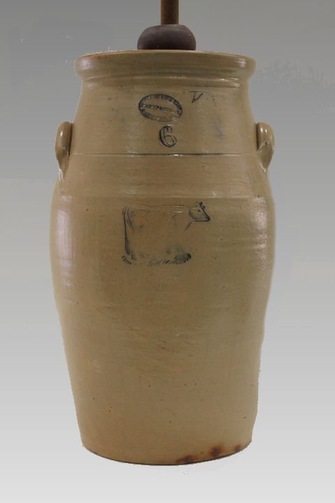 Gardiner Stoneware Butter Churn Incised Cow w/Cobalt (1 of 3)