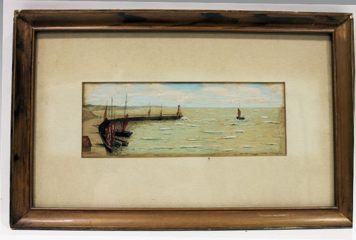 1909 Seascape Wharf Watercolor Painting Signed Stein (1 of 3)