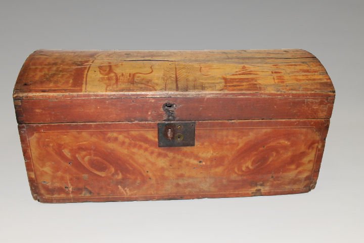 Rare 19th C Wedding Dometop Trunk w/Portraits (1 of 5)