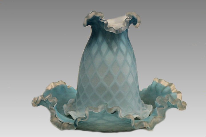 Rare Large Blue Diamond Quilted Satin Glass Fairy Lamp (1 of 2)