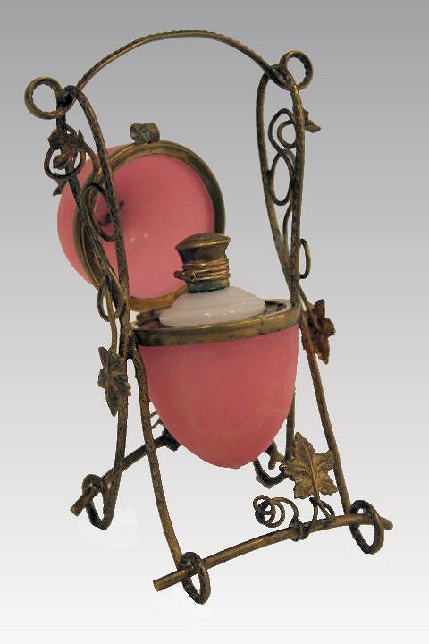 Pink Opaline Egg Form Scent Bottle Gilded Wire Frame (1 of 3)