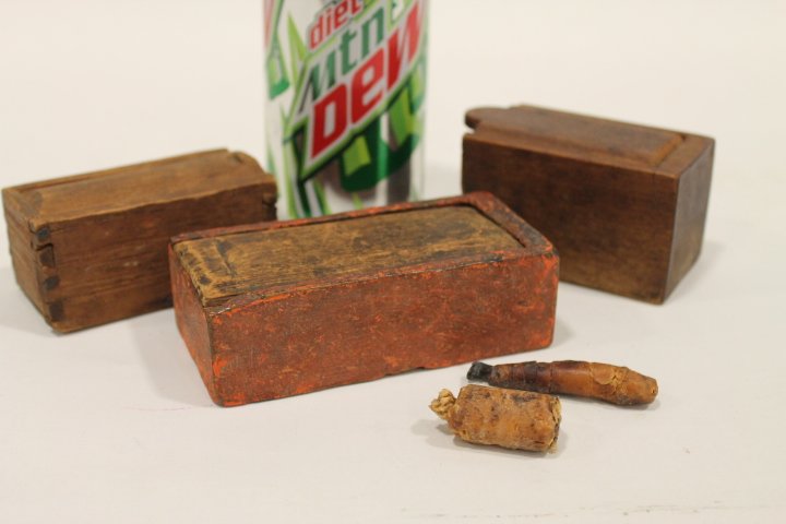 19th C Miniature Candle Boxes Lollipop Handles Tallow (1 of 5)