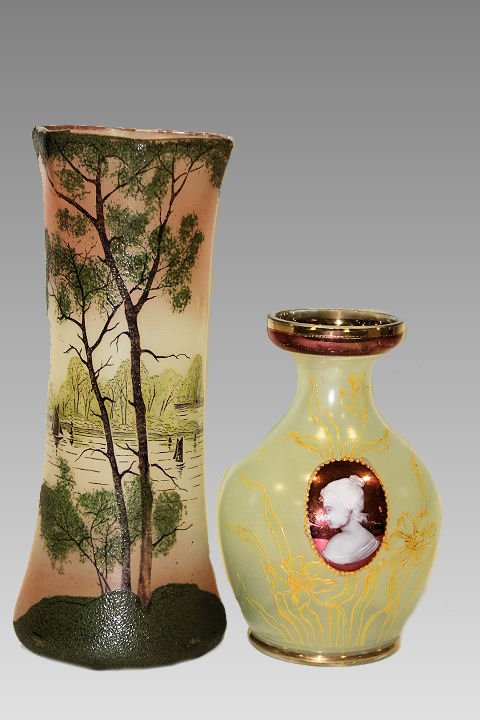 Lot of 2 Vases - Hand-Painted and Cameo (1 of 1)