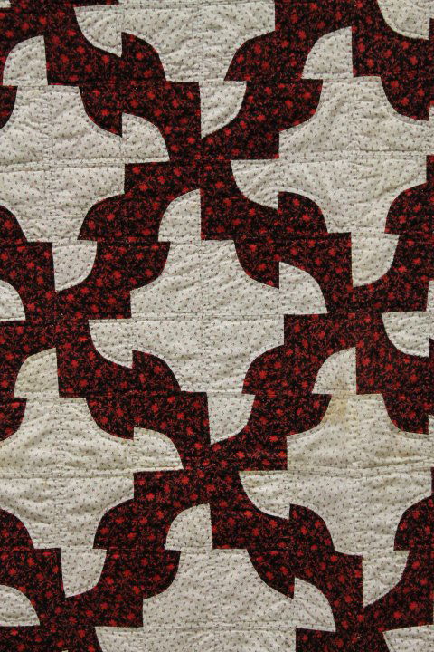 19th C Drunkard's Path Quilt, Red & White Calico (1 of 3)