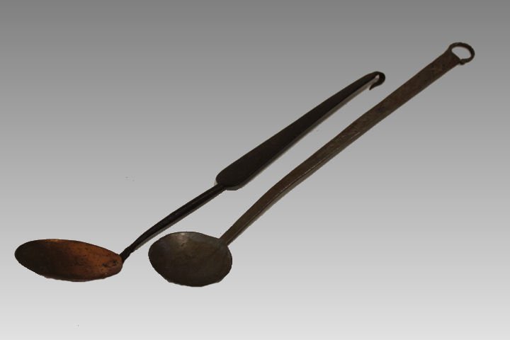 Signed & Punch-Decorated Hearth Cooking Utensils 18th C (1 of 3)