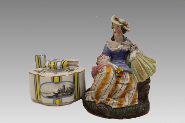 Lot of 2 French Porcelain Encriers /Inkwells - 19th (1 of 8)