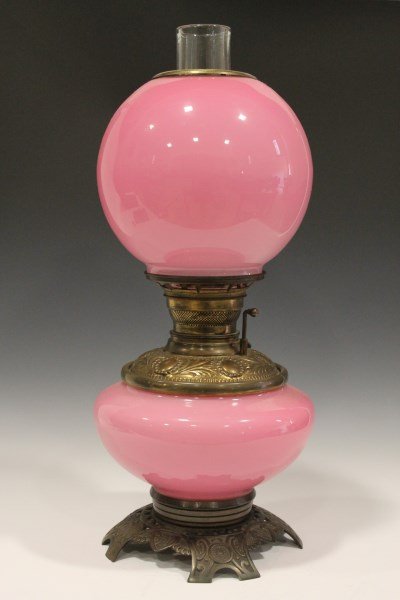 Victorian Pink Satin Glass Parlor Oil Lamp (1 of 2)