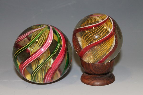 Lot of 2 Large Marbles Latticino Core Swirls (1 of 1)