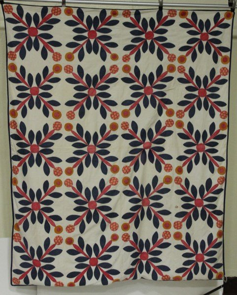 Stylized Floral Medallion Summer Bed Cover/ Quilt Top: Stylized floral medallion summer bed cover / quilt top, 81 x 68. 2 pencil size holes.