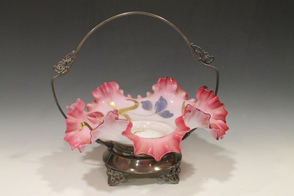 Victorian Bride's Basket - Pink with Painted Flowers (1 of 2)