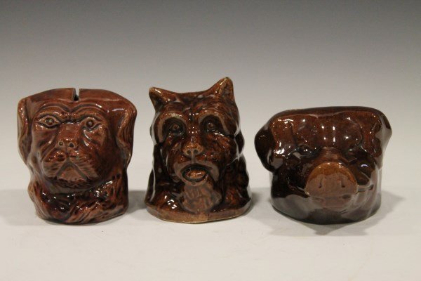 Early 1900s Brown Glazed Pottery Banks - Lot of 3 (1 of 3)
