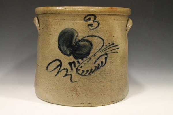 19th C Cobalt Decorated Crock with Flourish & Flower (1 of 2)