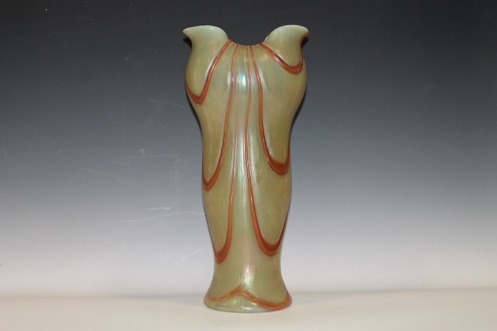 Art Glass Loetz Vase Opaque - Muted Red Marbling (1 of 2)