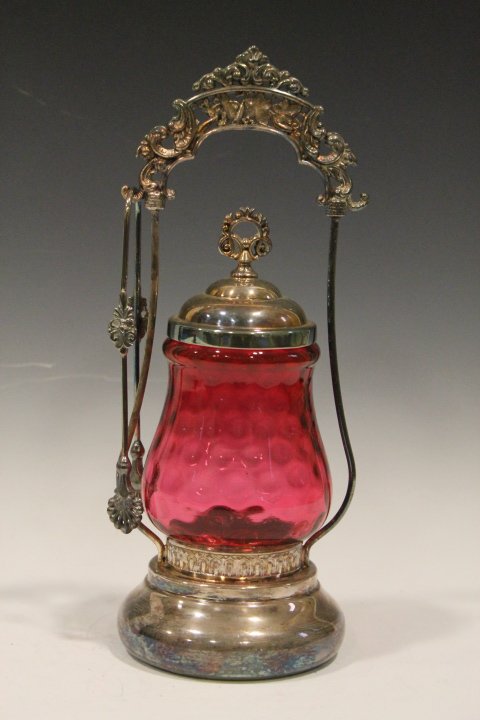 Cranberry Reversed Thumbprint Pickle Castor (1 of 3)