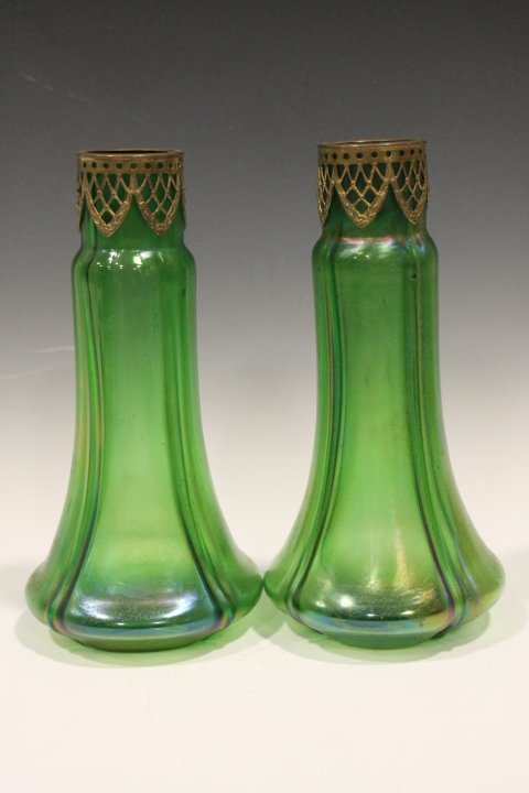 Victorian Art Glass Mantle Vases w/ Ormolu Rims (1 of 1)