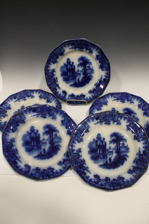 5 Flow Blue Coburg 10" Dinner Plates (1 of 5)