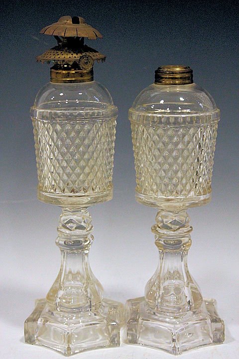 Pair 19th C Pressed Glass Fluid Lamps (1 of 1)