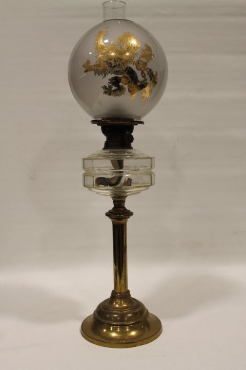 Victorian Parlor Oil Lamp - Gold Plated Dragon Shade (1 of 3)