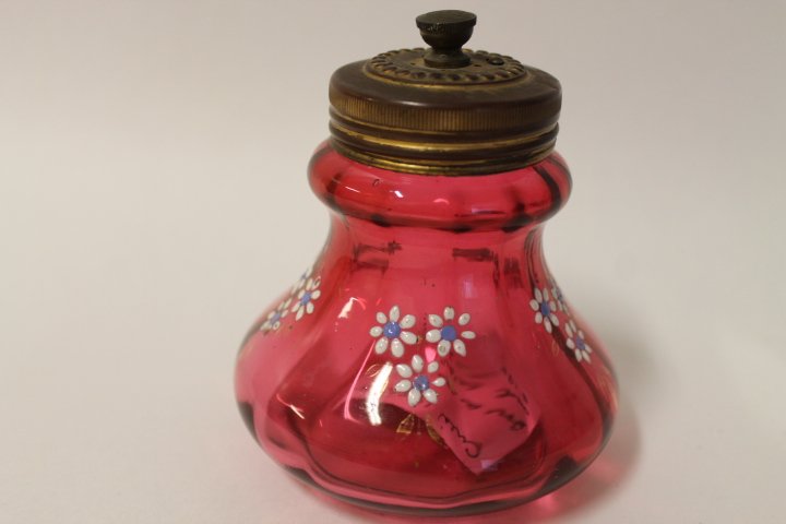 Optic Ribs Bulging Decorated Cranberry Sugar Shaker (1 of 1)
