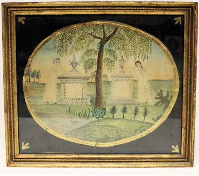 Rare Early 19th C Mourning Watercolor Painting (1 of 3)