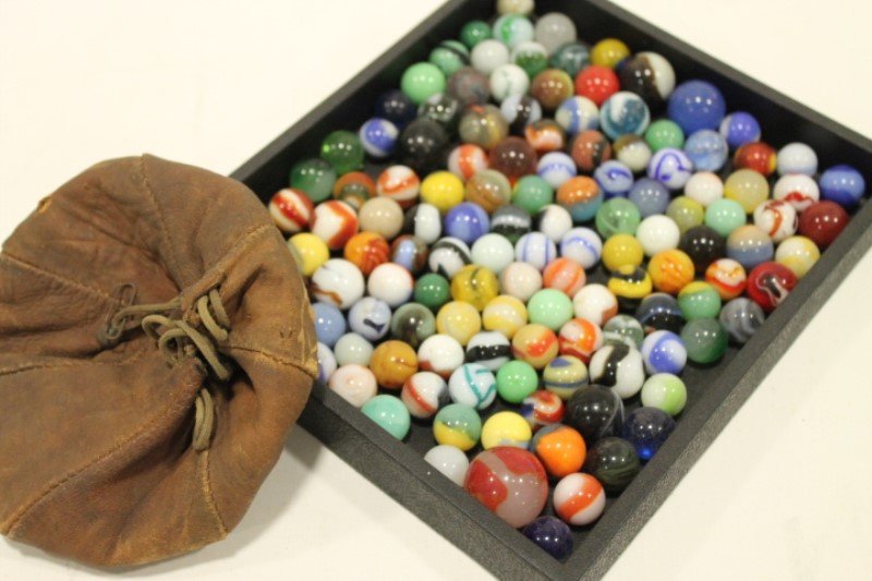 1930s Group of Marbles in 1930s Bag (1 of 1)