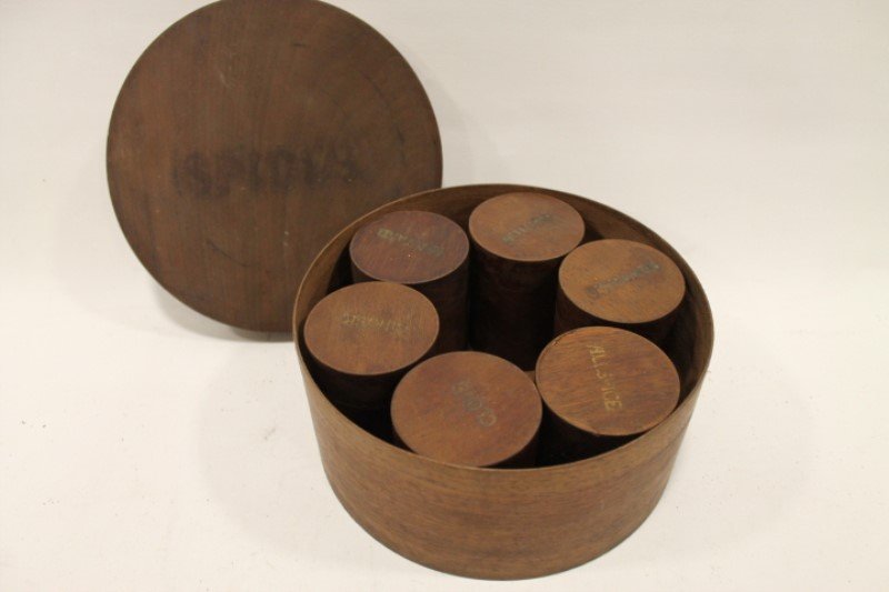 Spice Canisters - Walnut Bentwood Case - 19th C (1 of 1)