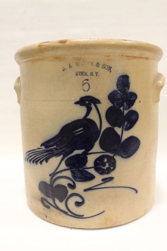 N. A. White 6 Gal Stoneware Crock Lg Bird Decor (1 of 2)