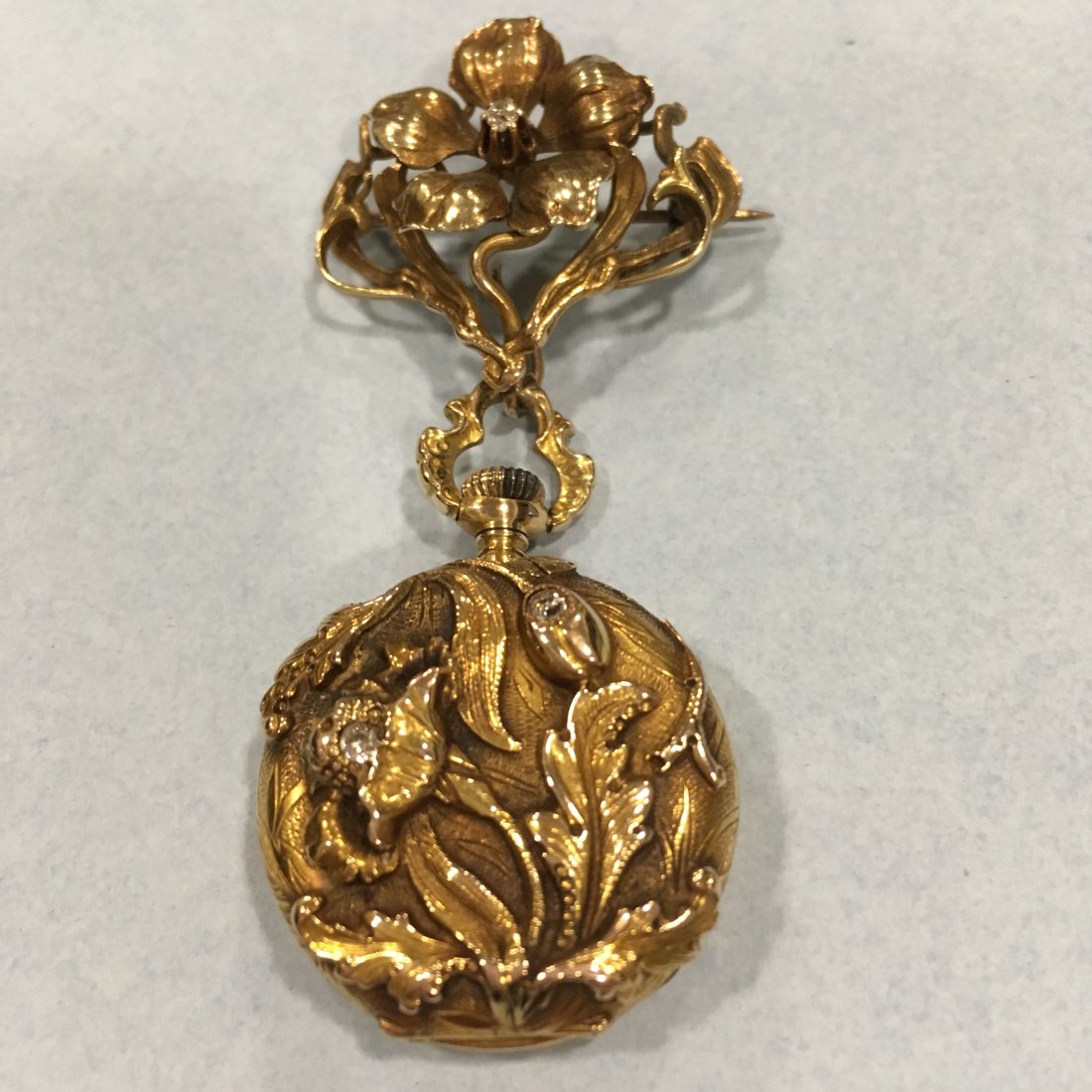 Art Nouveau Lady's 14K Diamond Pendant Watch (1 of 2)