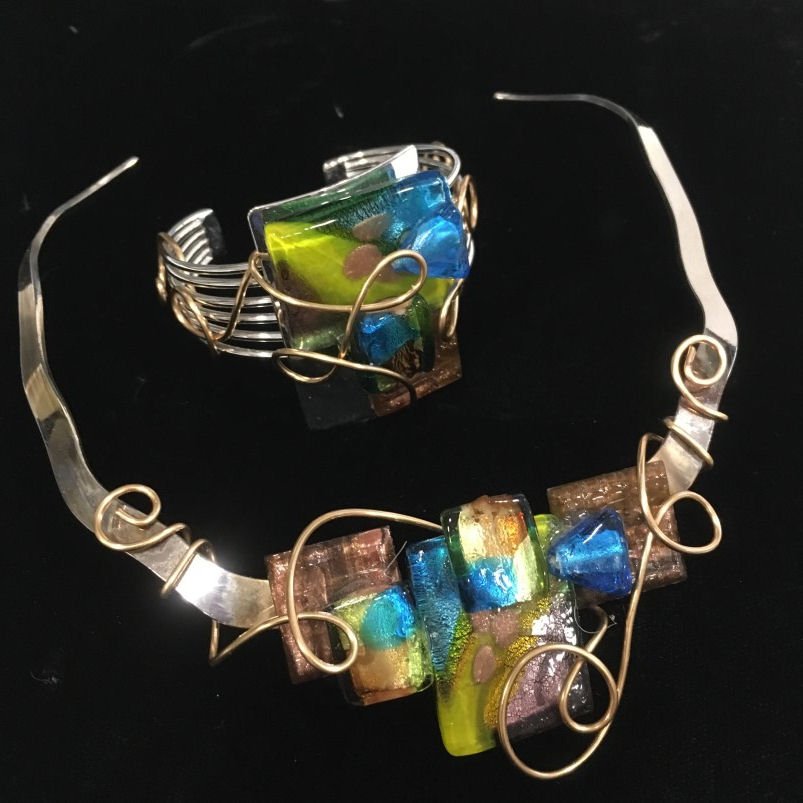Wire & Fused Glass Necklace & Bracelet (1 of 1)