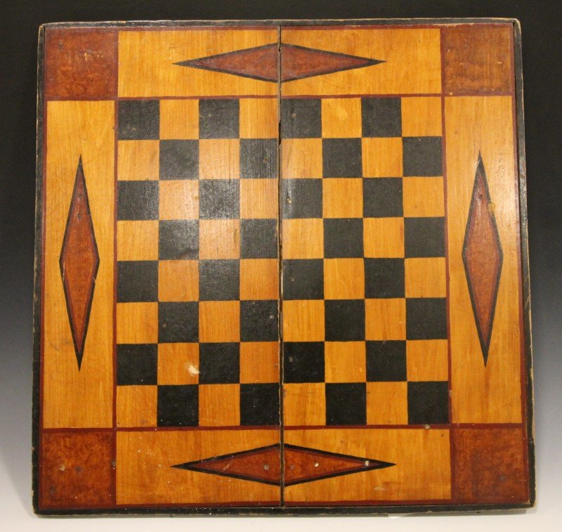 19th C Paint Decorated Game Board (1 of 1)