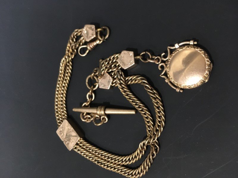 Albert Pocket Watch Chain GF w/ Locket Fob (1 of 1)
