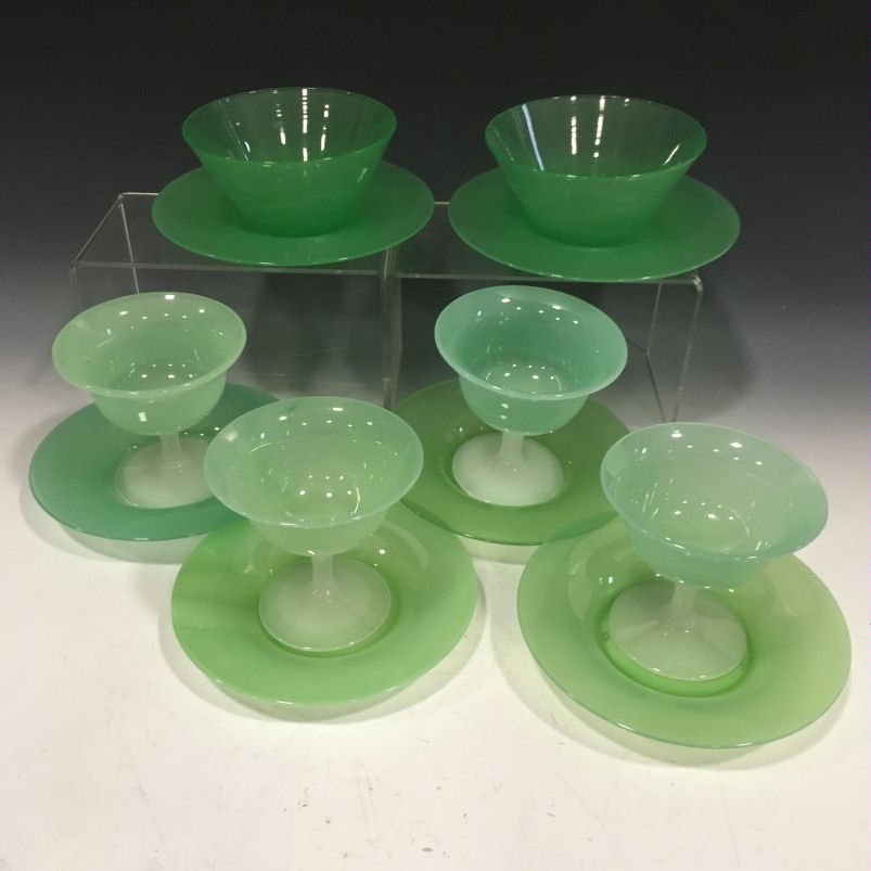 Green Alabaster Steuban Sherbets & Plates (1 of 1)